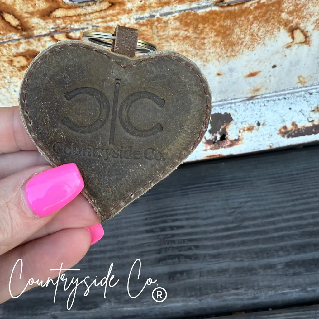 Cowhide Heart Keychain