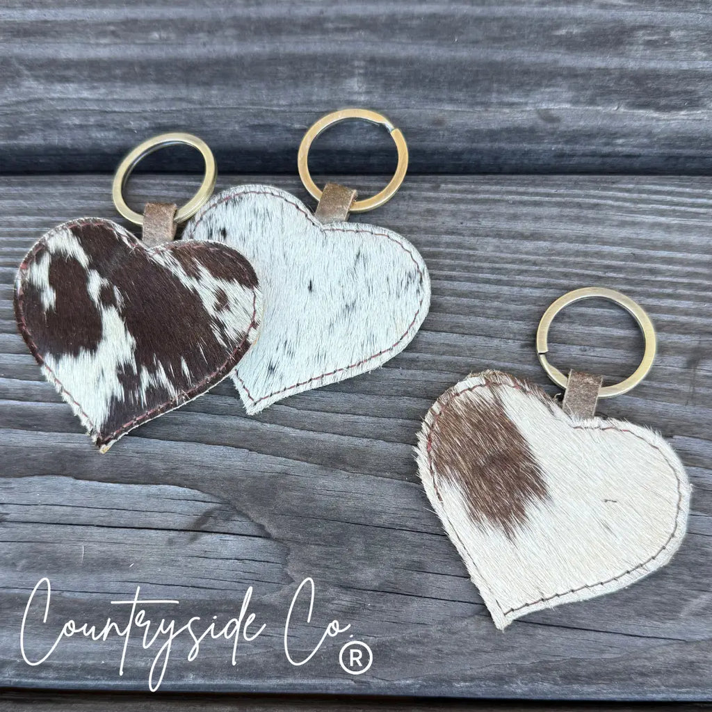 Cowhide Heart Keychain